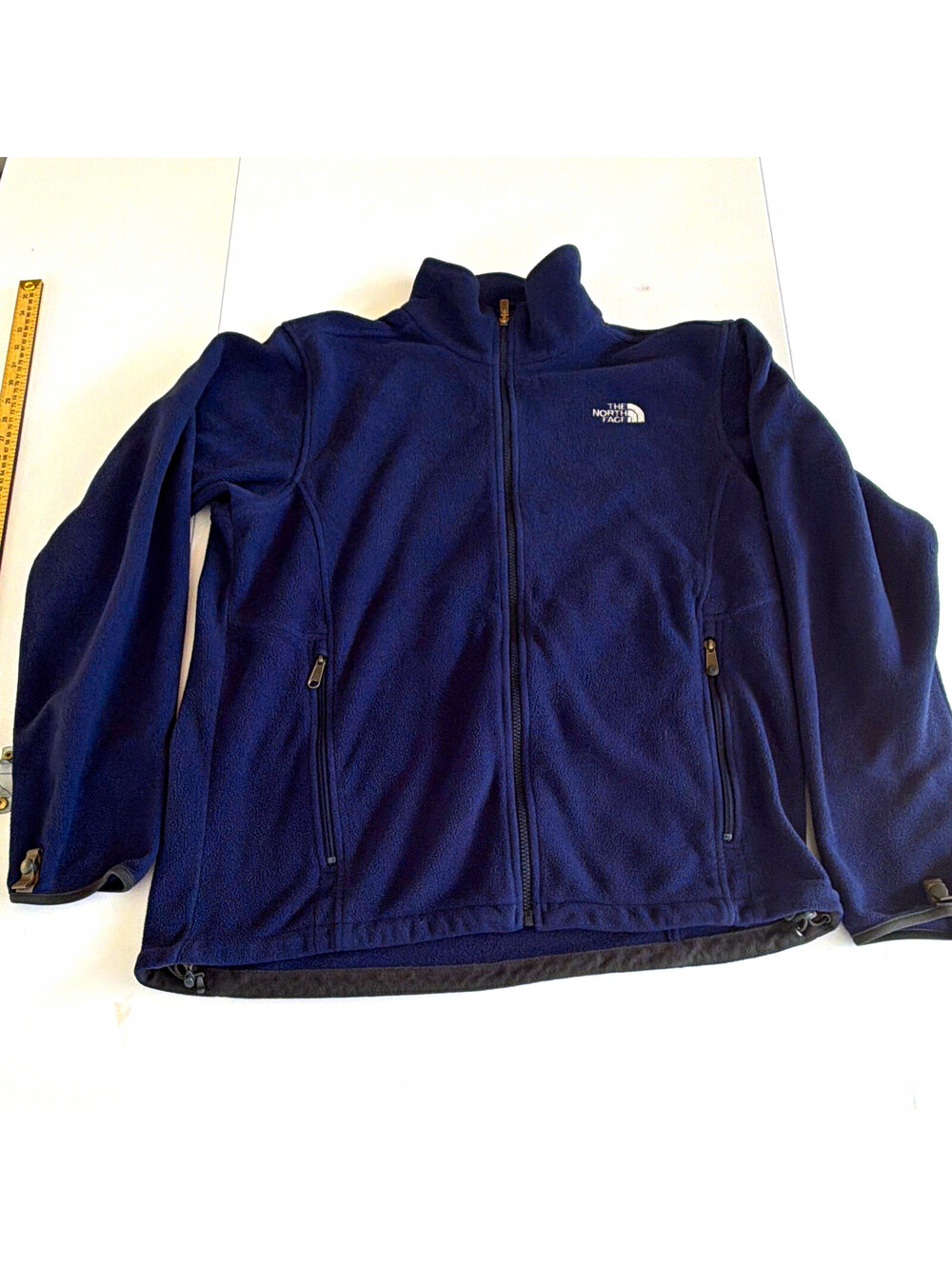 The North Face Men’s L Blue Fleece Full Zip Collared Jacket Pockets Logo